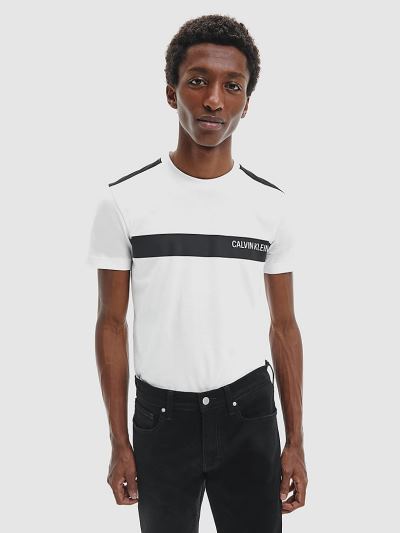 Calvin Klein Ruhák HU953103 | Calvin Klein Organic Cotton Stripe Logo Férfi Póló Világos Fehér